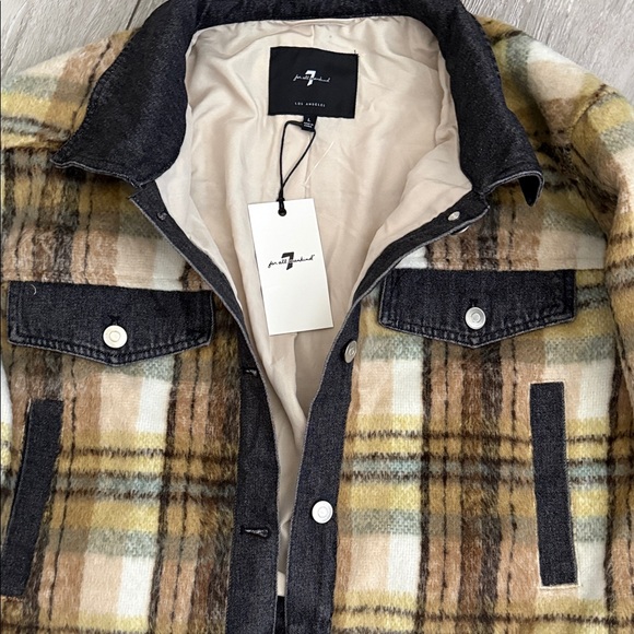 Women’s 7 for all mankind Plaid Jean jacket new size large - Picture 3 of 5